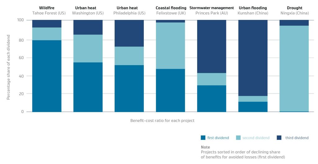 Each triple dividend as share of total project benefits